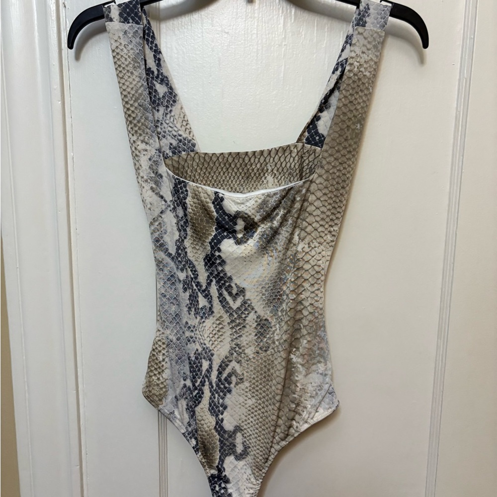 WinWin Snake Print Bodysuit in Beige, Black and Cream